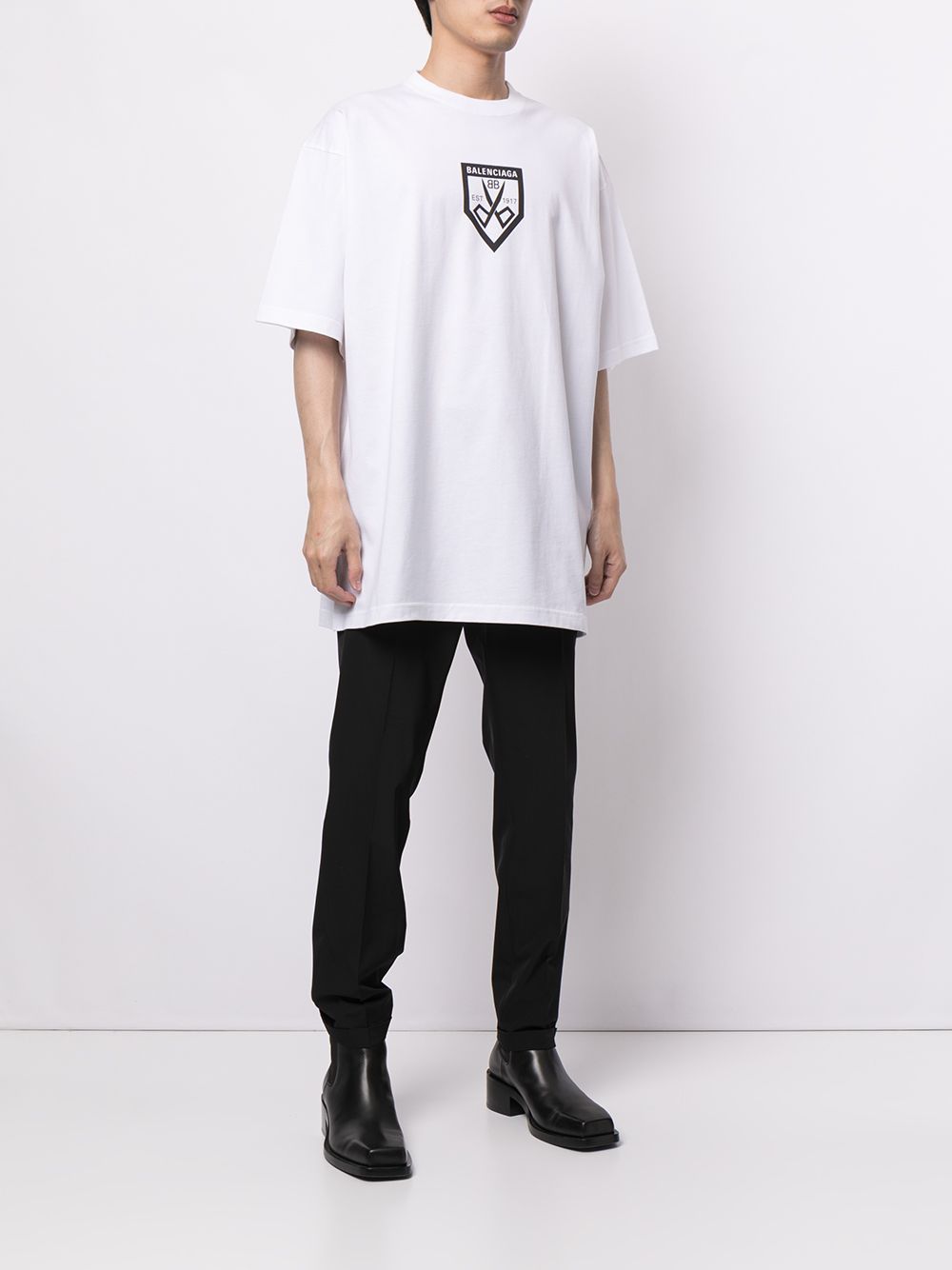 Scissors Logo Print White Oversized T-shirt - Exclusive Wear