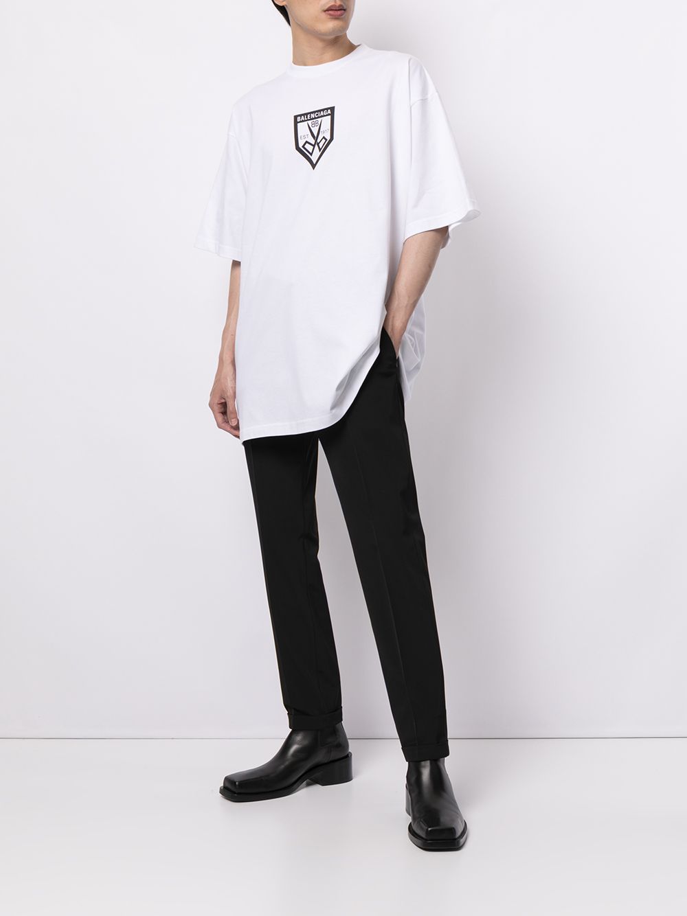 Scissors Logo Print White Oversized T-shirt - Exclusive Wear