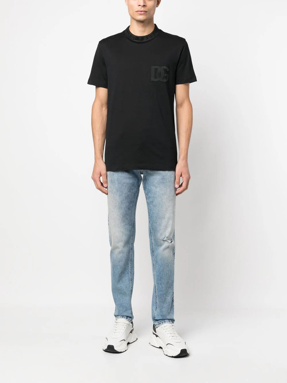Black Cotton T-shirt with DG Embroidery - Exclusive Wear