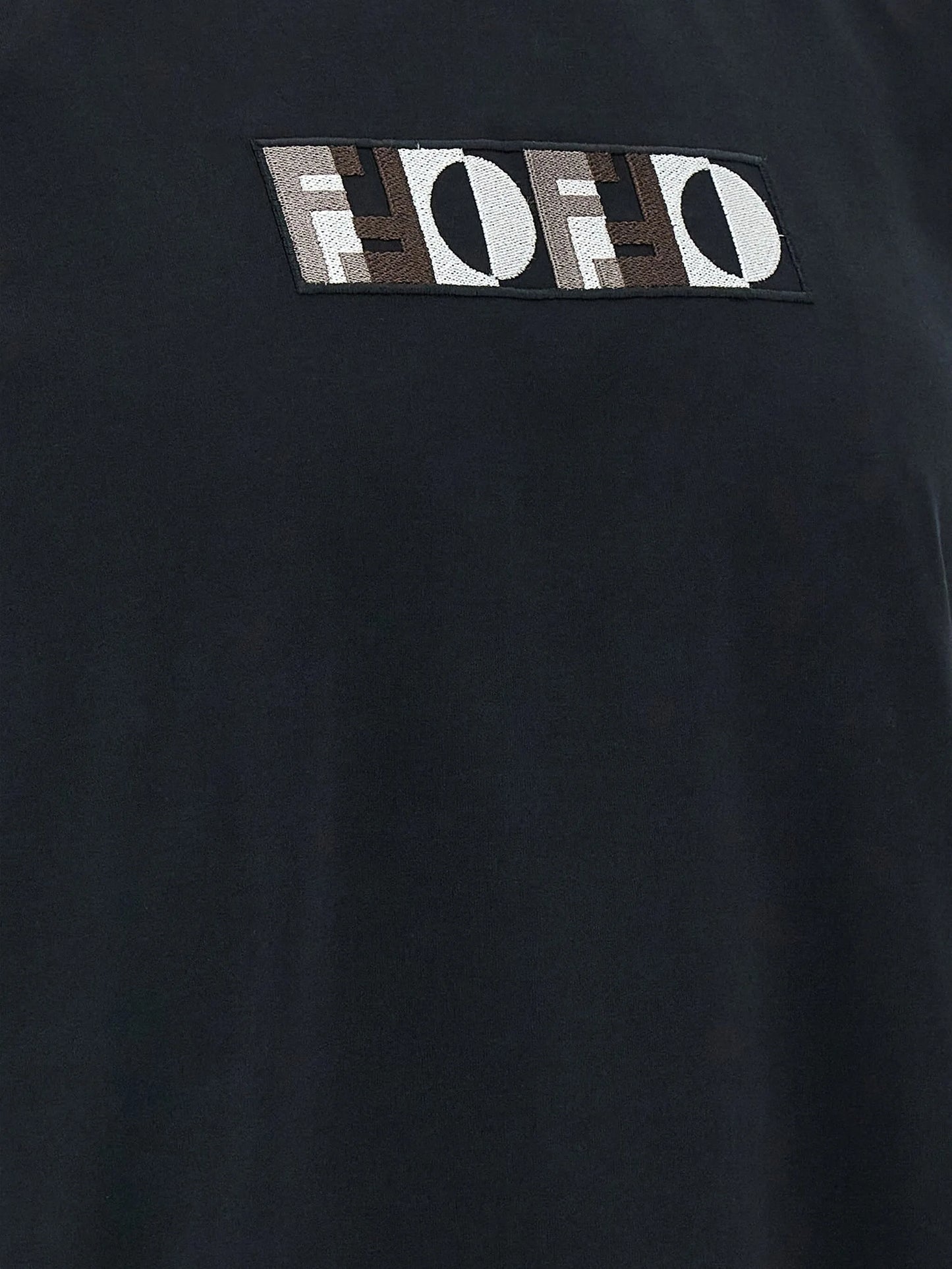 Black Cotton Embroidered Logo Motif T-shirt