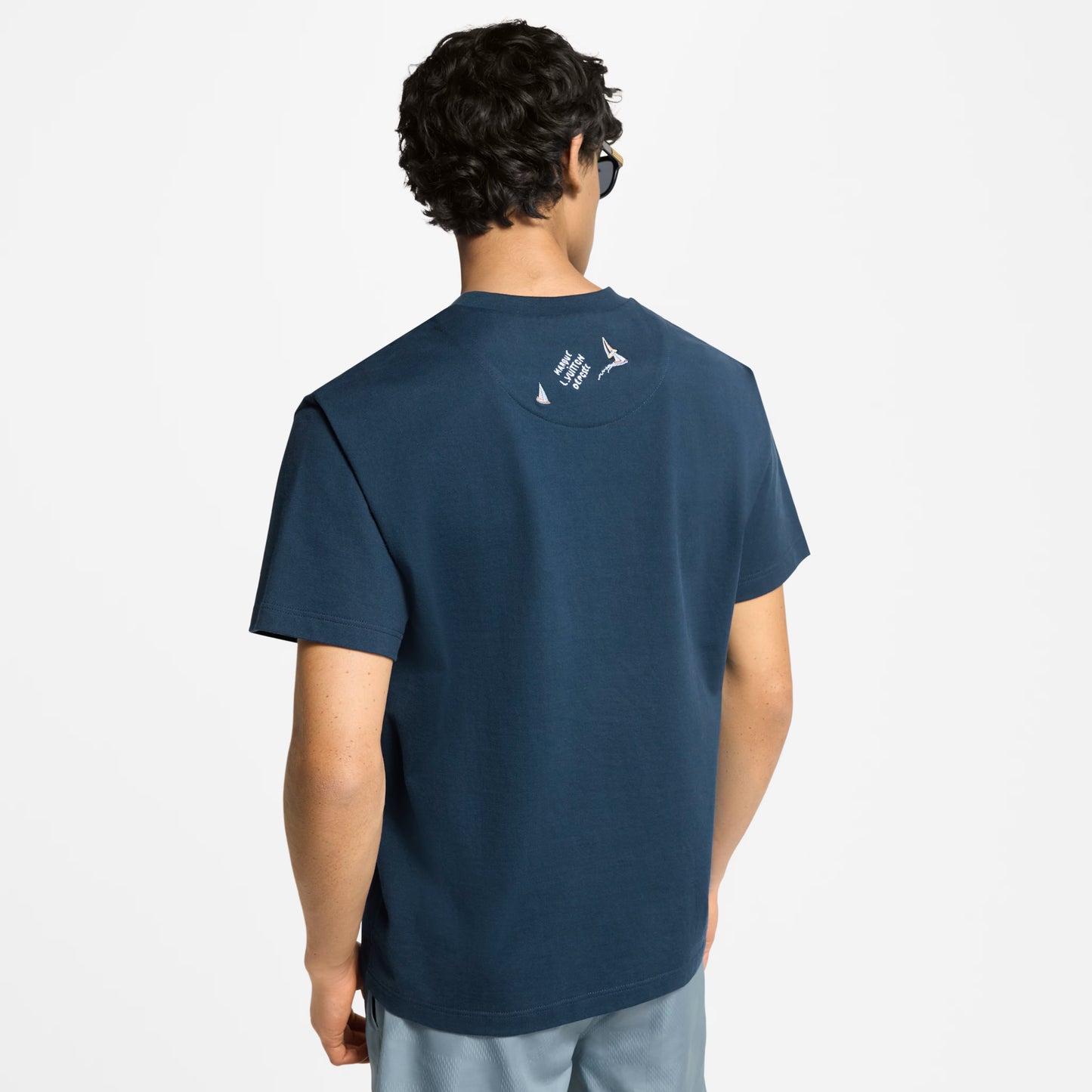 Embroidered Blue Cotton T-shirt