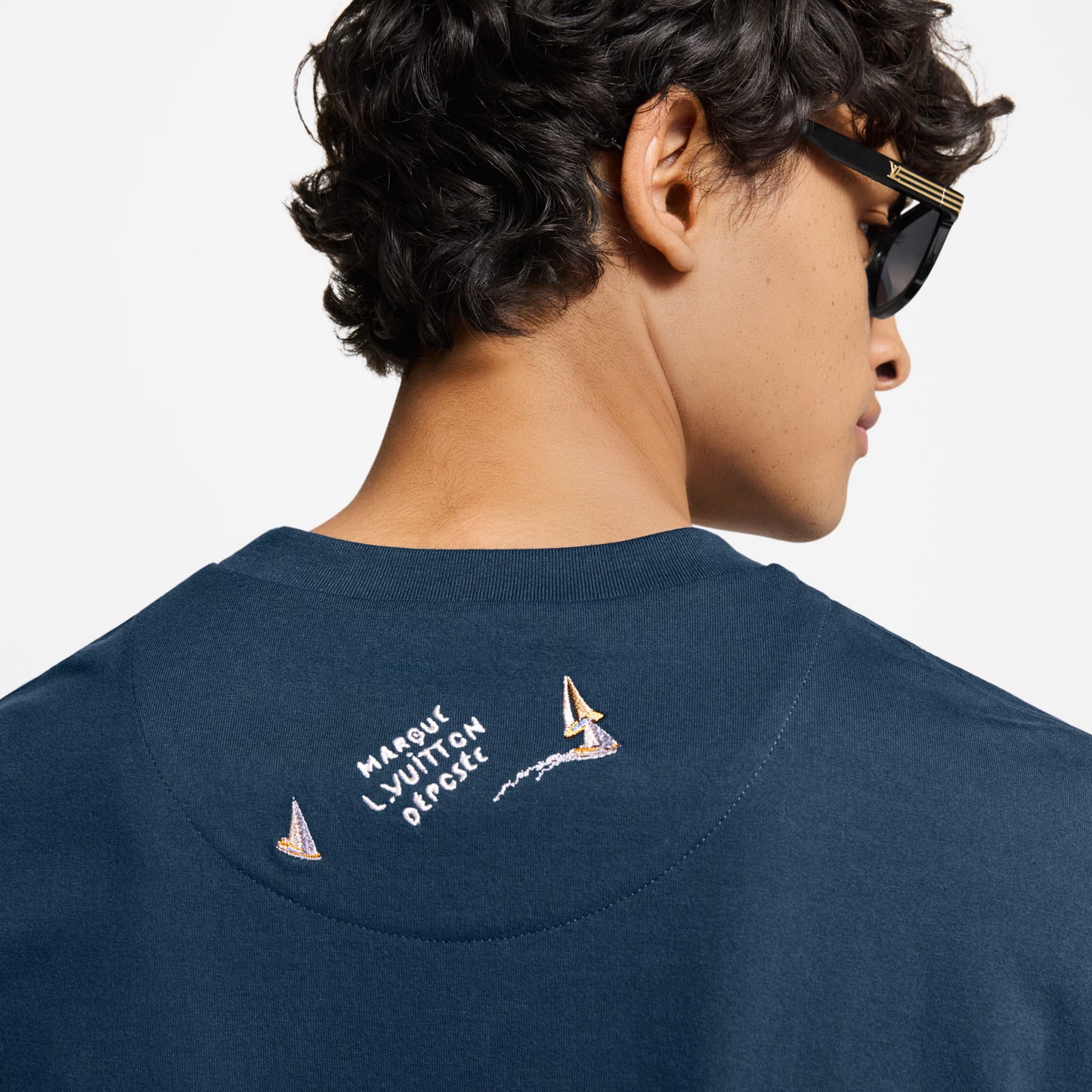 Embroidered Blue Cotton T-shirt