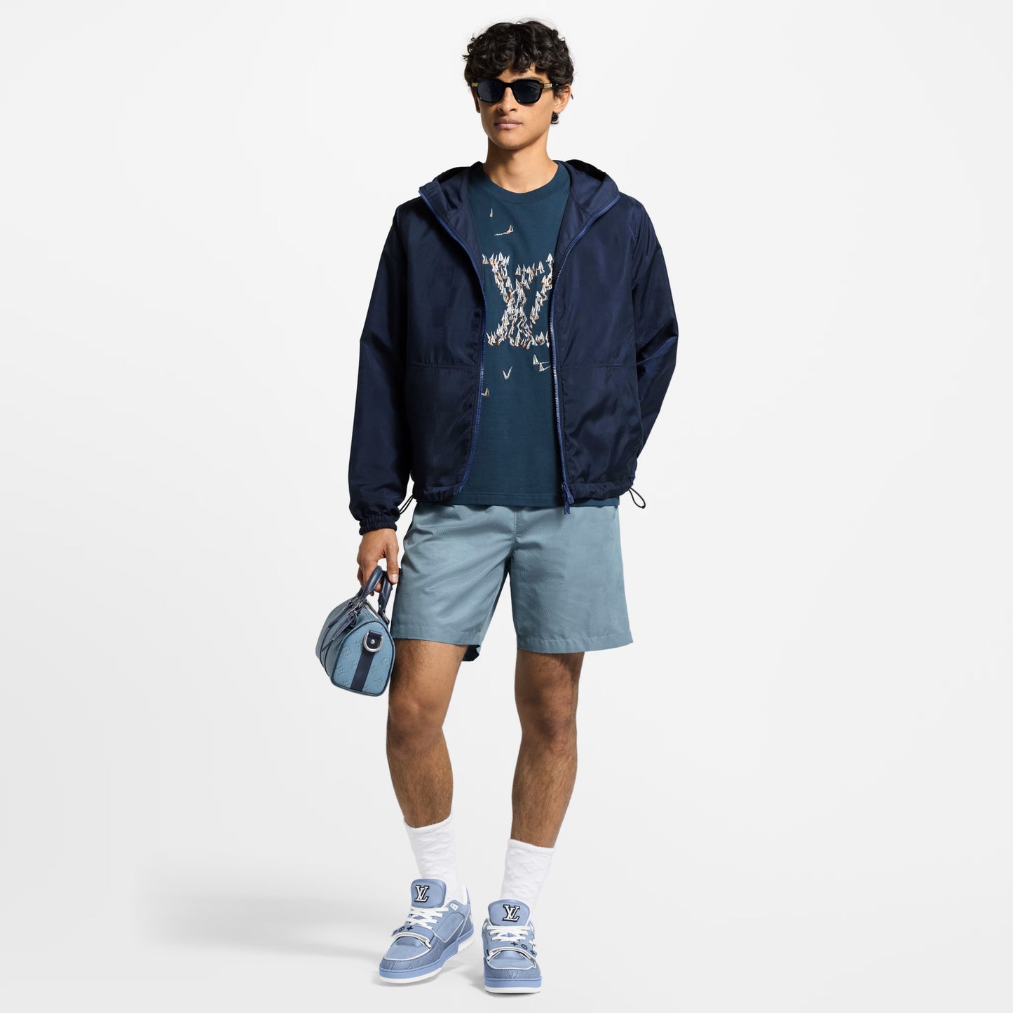Embroidered Blue Cotton T-shirt