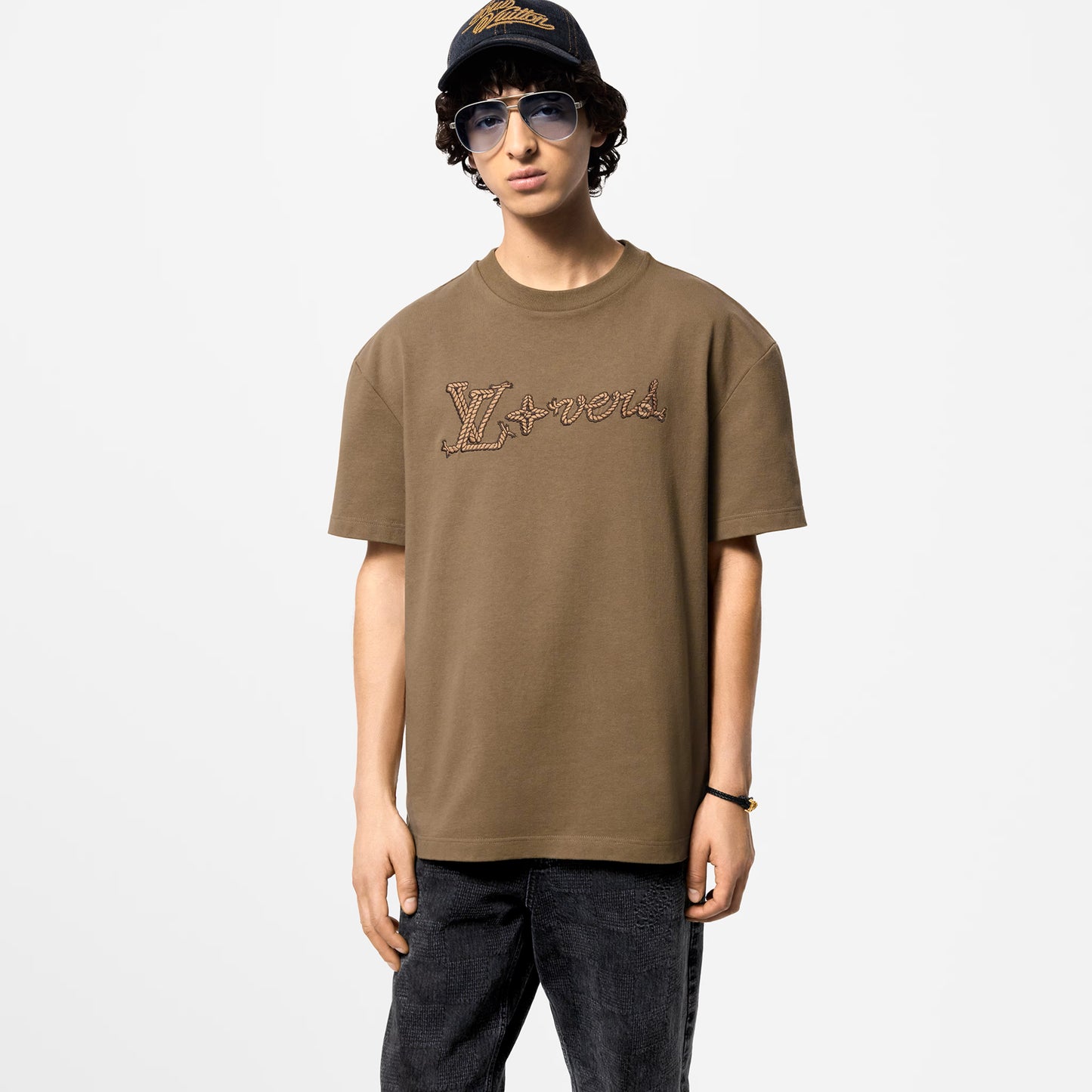 LV Ropes Embroidered Signatures Beige T-shirt