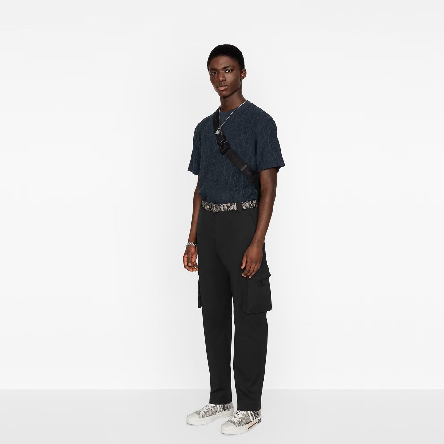 Oblique Relaxed Fit Navy Blue T-shirt - Exclusive Wear