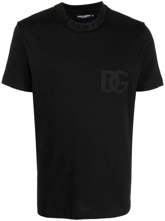 Black Cotton T-shirt with DG Embroidery - Exclusive Wear