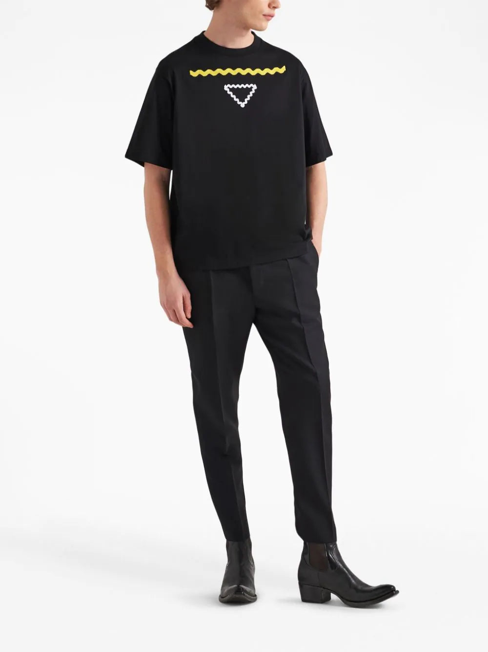 Triangle Logo Black Cotton T-shirt - Exclusive Wear