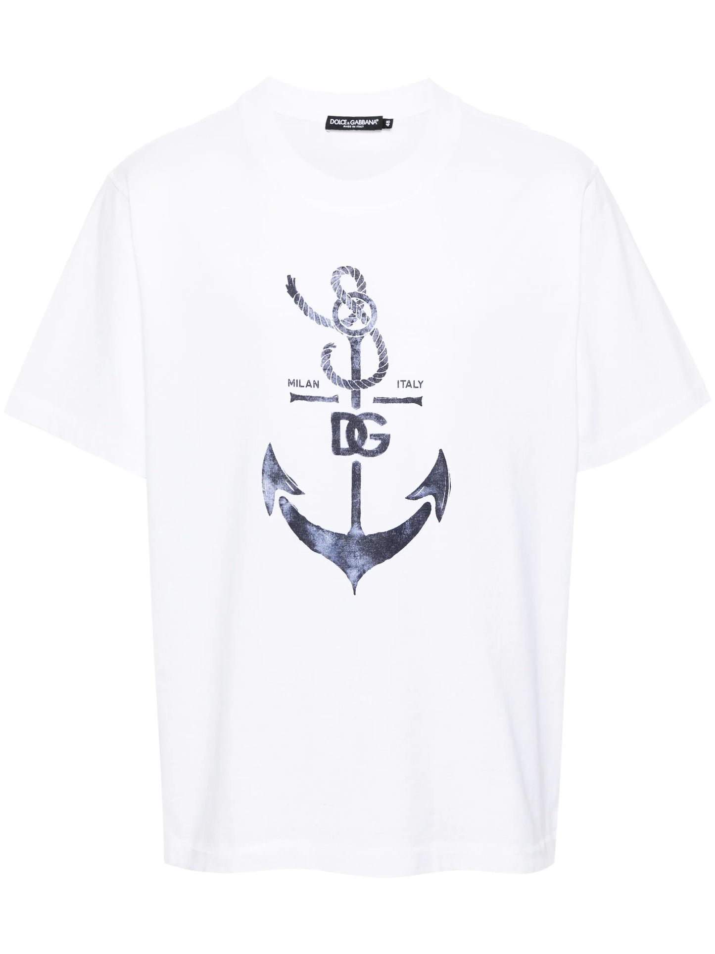 Anchor-print White Cotton T-shirt