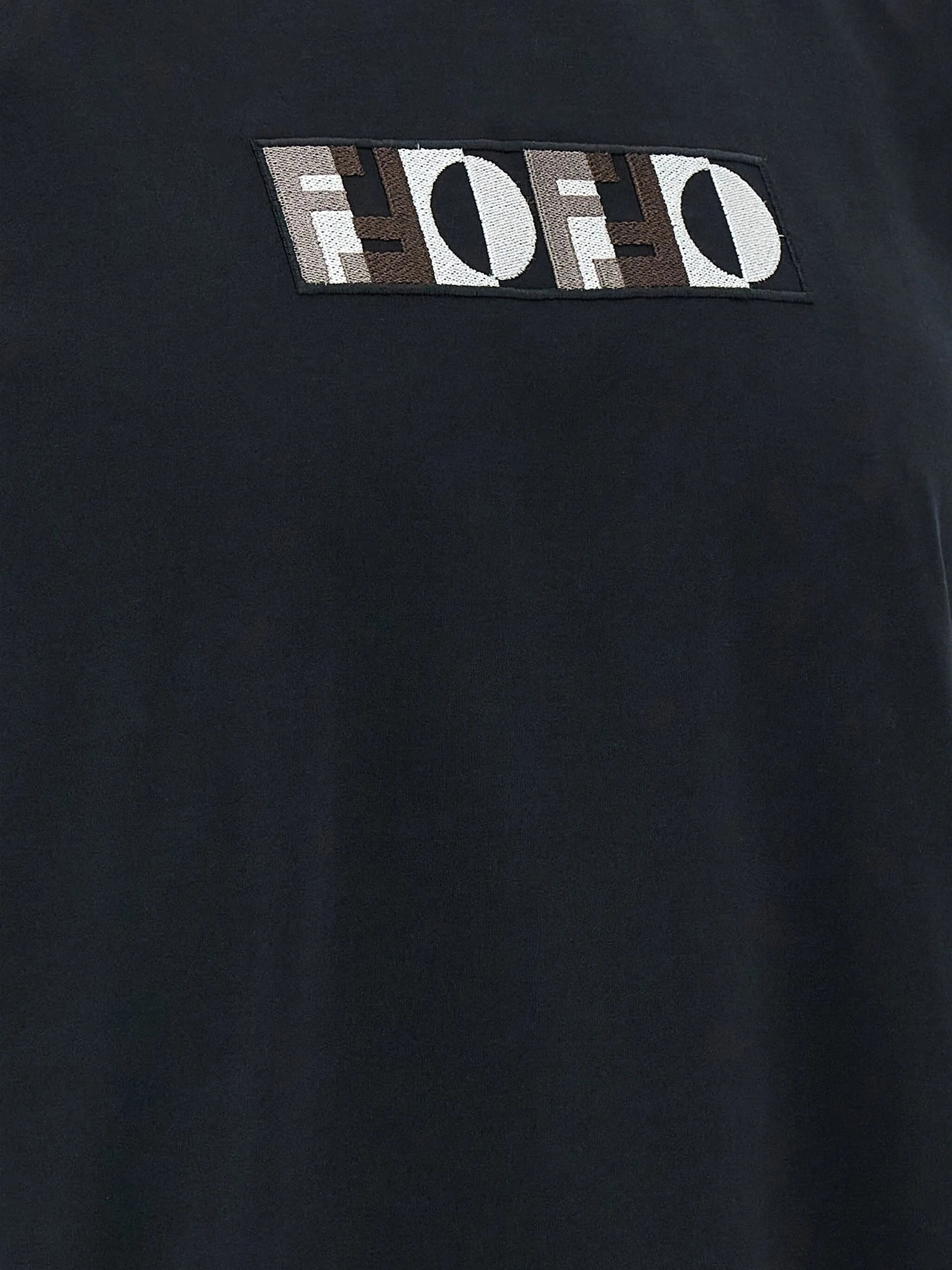Black Cotton Embroidered Logo Motif T-shirt - Exclusive Wear