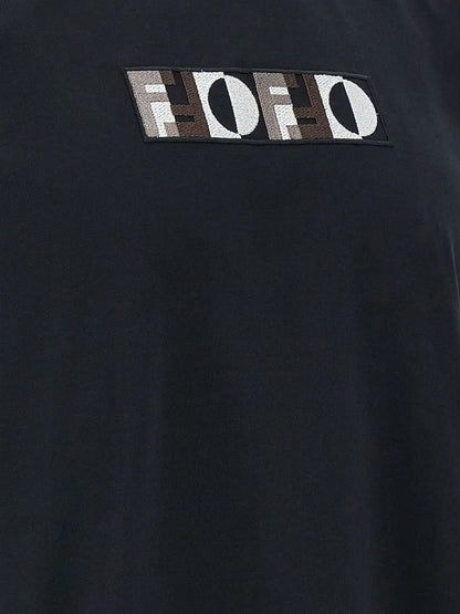 Black Cotton Embroidered Logo Motif T-shirt