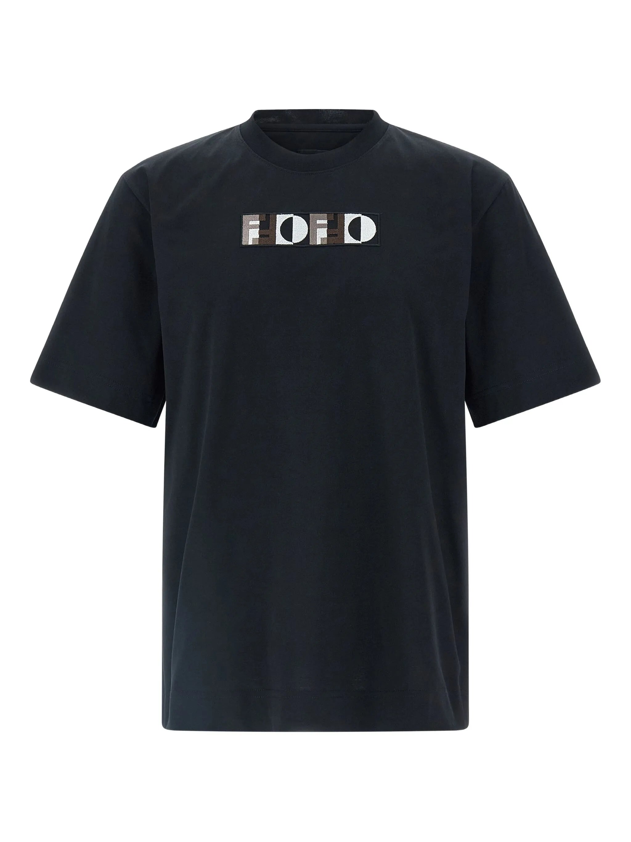 Black Cotton Embroidered Logo Motif T-shirt - Exclusive Wear