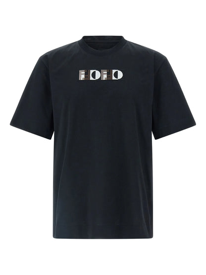 Black Cotton Embroidered Logo Motif T-shirt