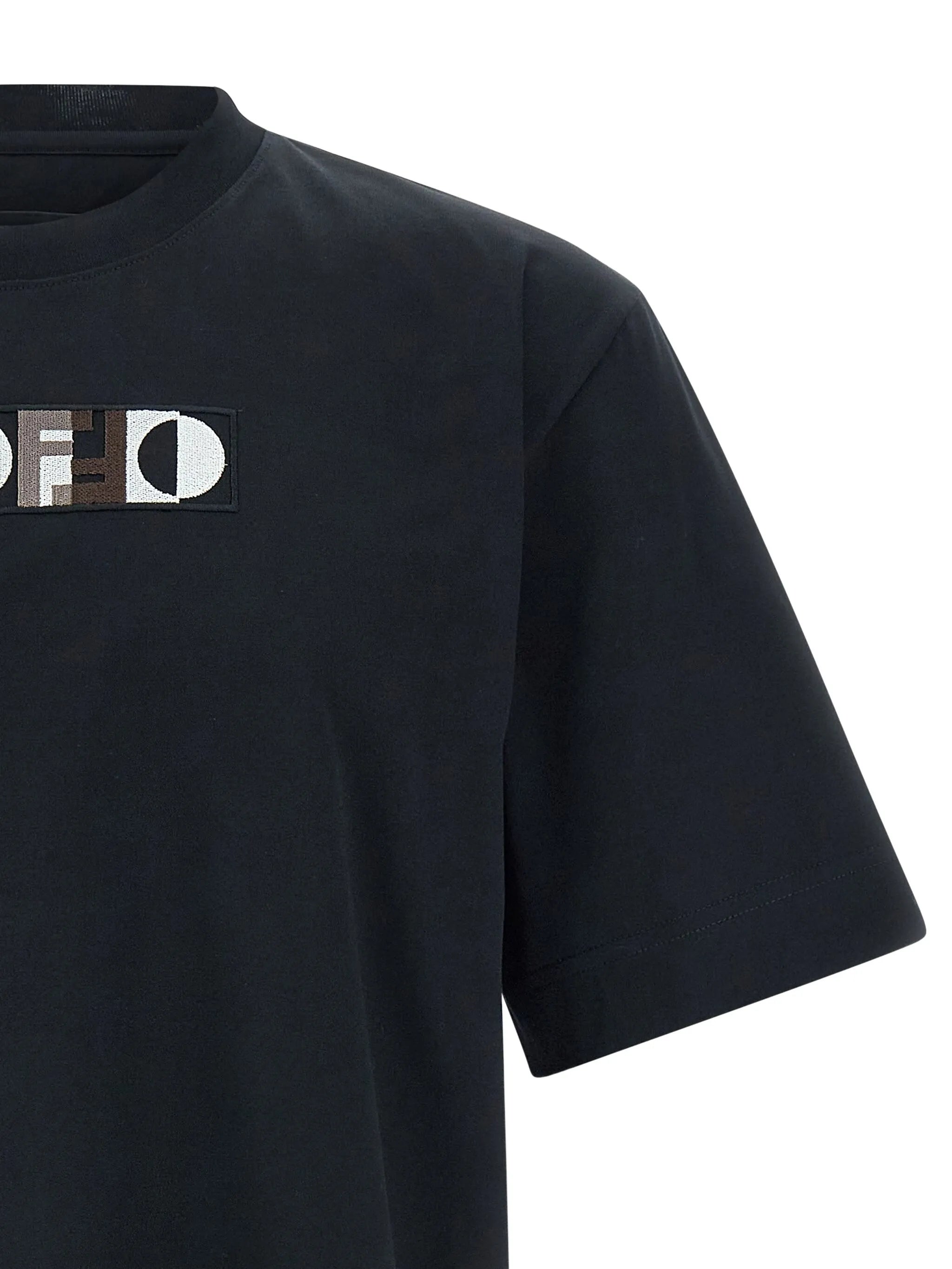 Black Cotton Embroidered Logo Motif T-shirt - Exclusive Wear
