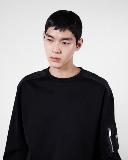 Black Cotton Sweatshirt with Pockets