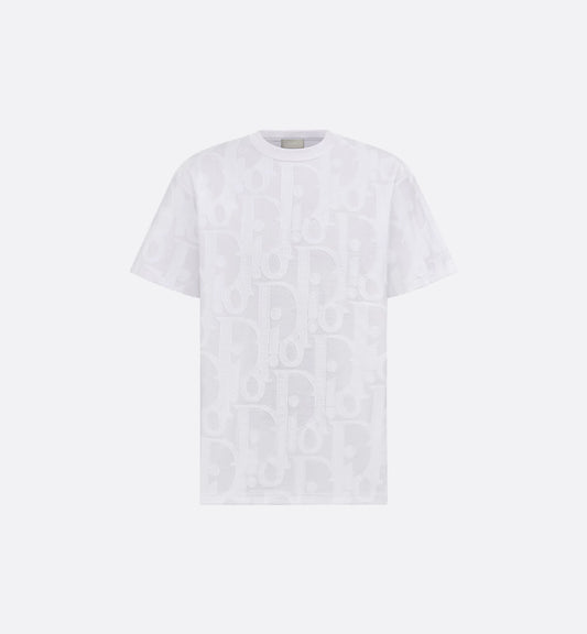 White Relaxed Fit Oblique Motif Cotton T-shirt