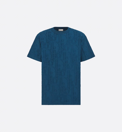 Deep Blue Relaxed Fit Oblique Motif Cotton T-shirt