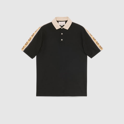 Black Poloshirt with Interlocking G Stripe