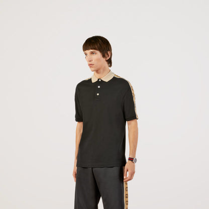 Black Poloshirt with Interlocking G Stripe