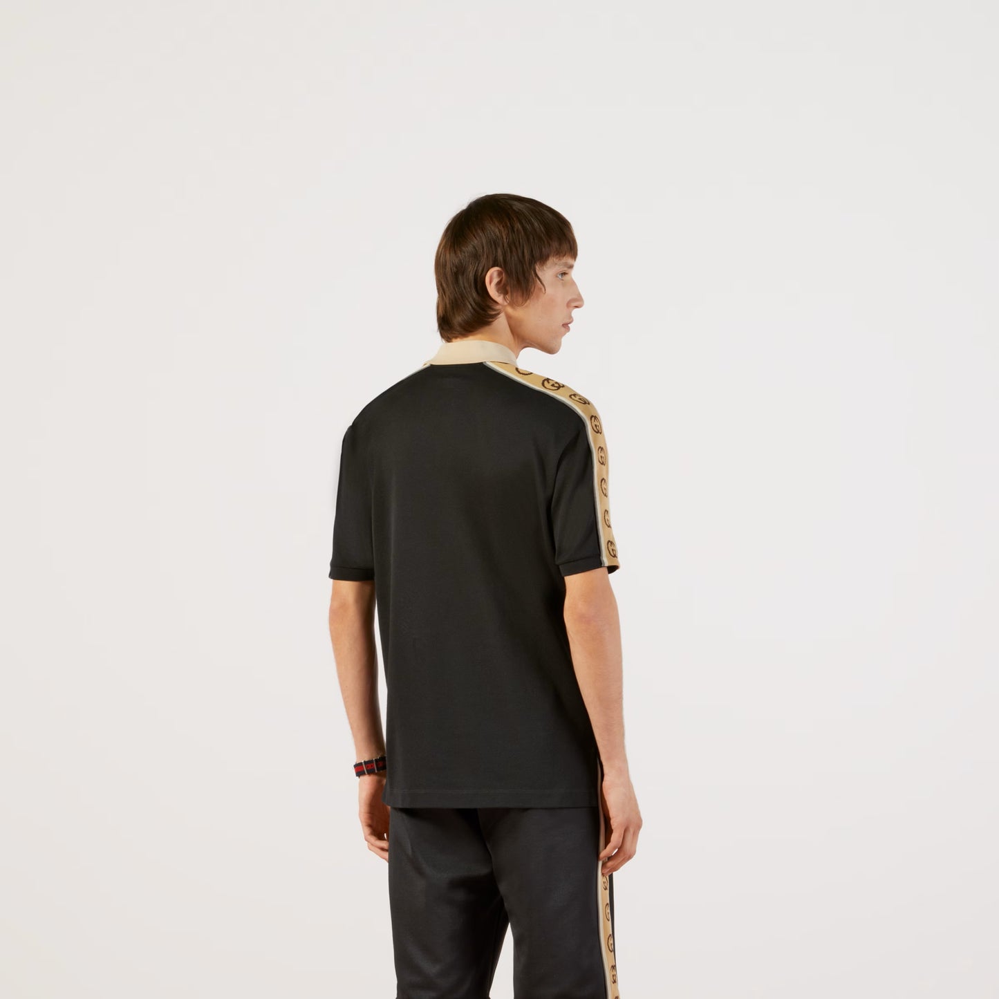 Black Poloshirt with Interlocking G Stripe