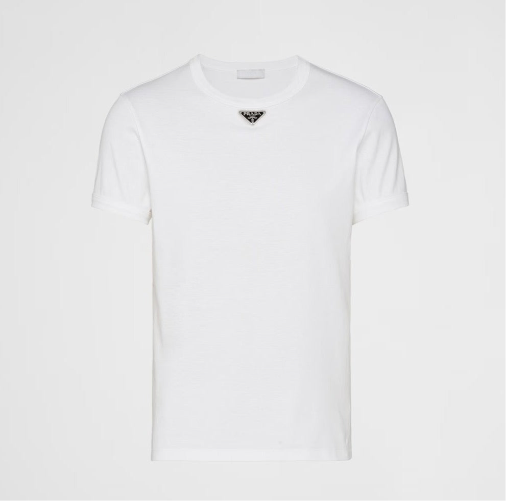 Logo Plaque White Cotton T-shirt - Exclusive Wear