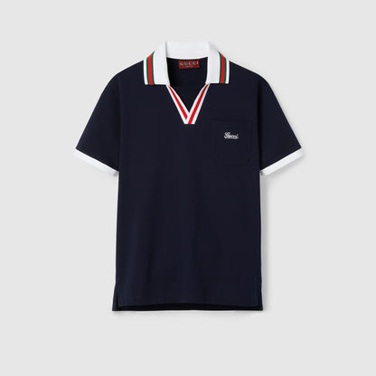 Dark Blue Cotton Pique Polo Shirt