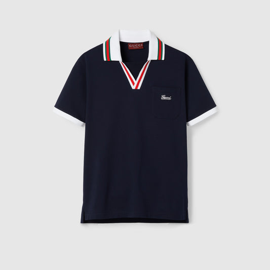 Dark Blue Cotton Pique Polo Shirt