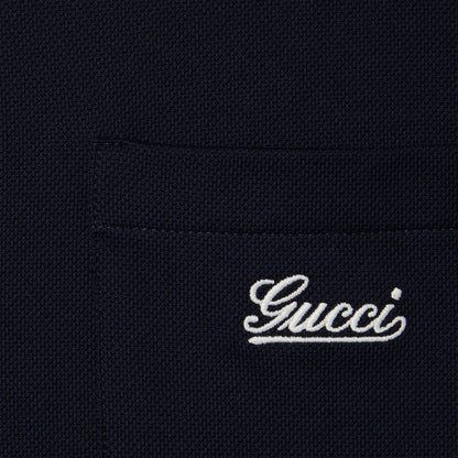 Dark Blue Cotton Pique Polo Shirt