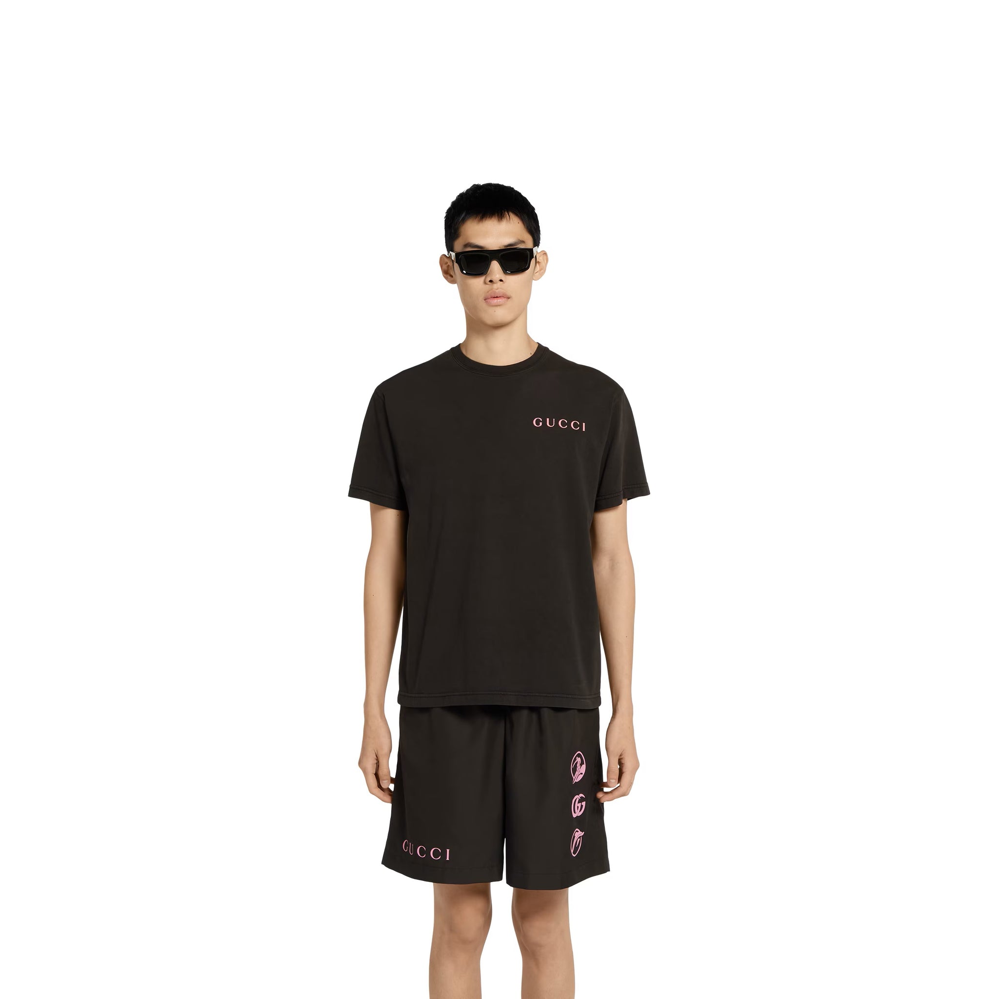 Printed Cotton Jersey Black T-shirt - Exclusive Wear