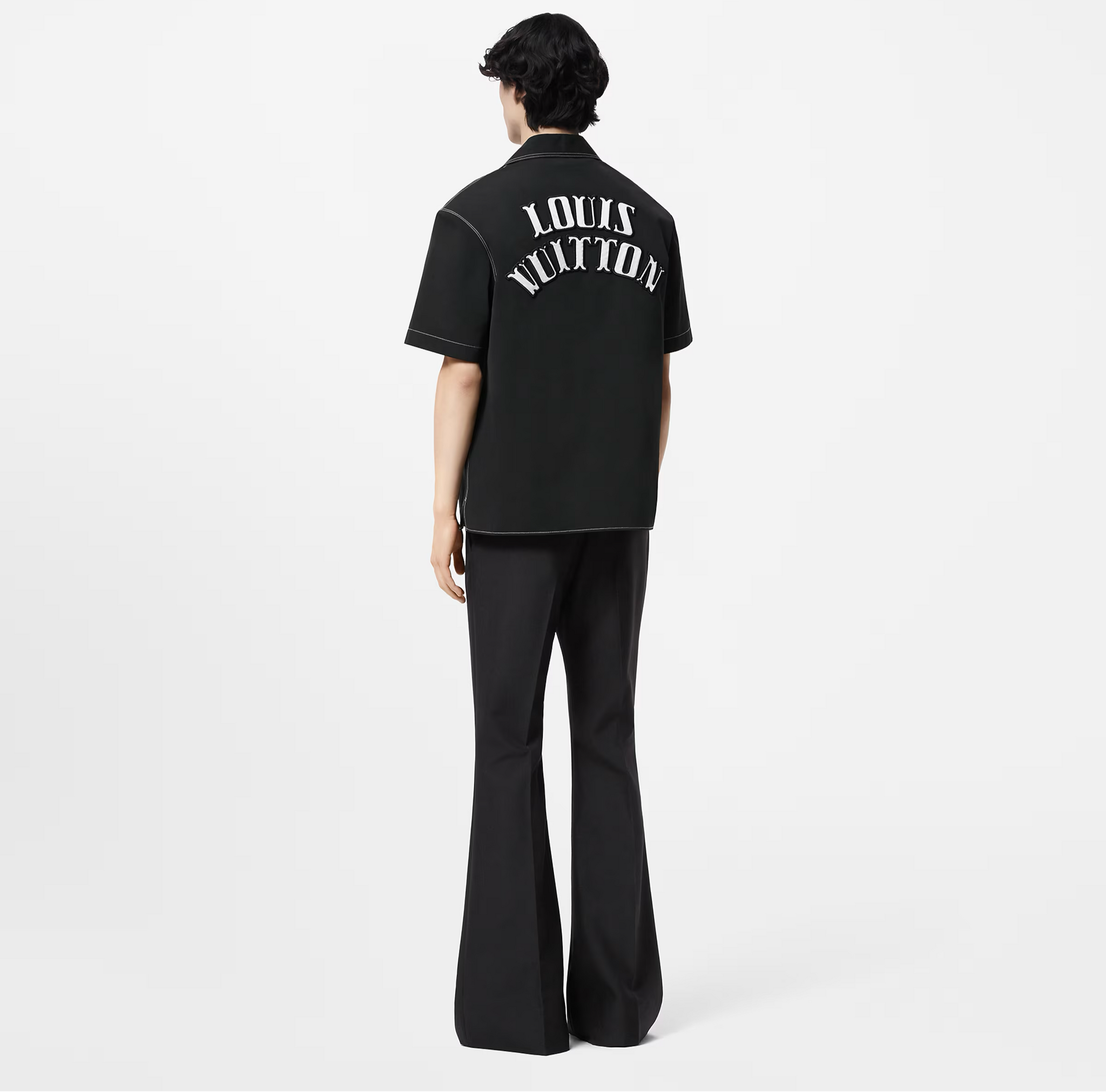 Embroidered Short-sleeved Black Cotton Shirt - Exclusive Wear