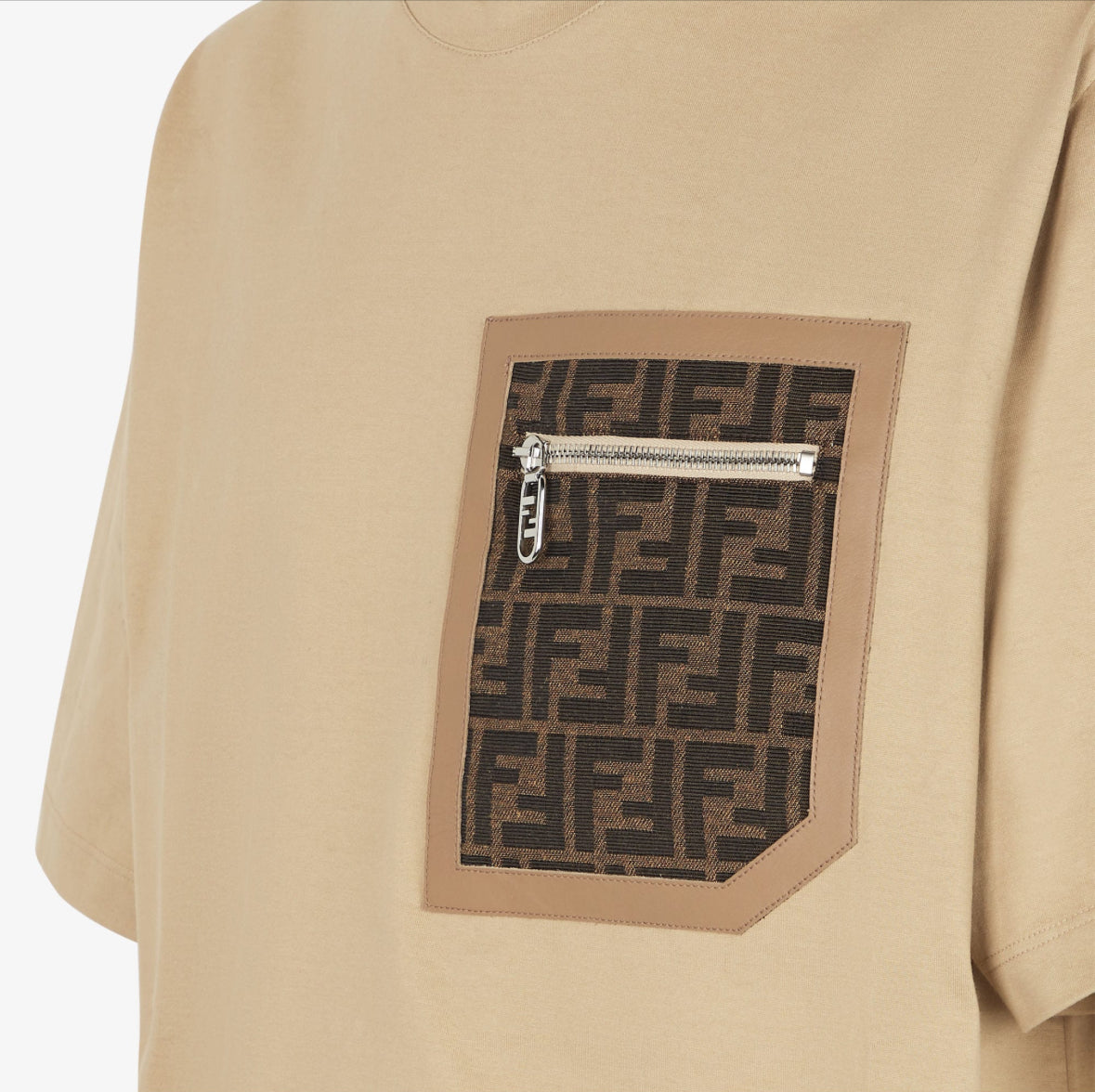 Beige Jersey Zip-Pocket T-shirt - Exclusive Wear
