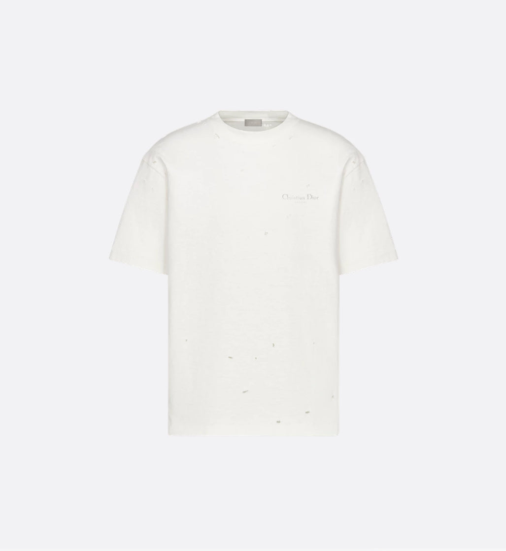 White Distressed-Effect Cotton Jersey T-shirt