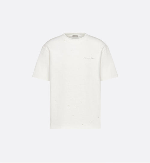 White Distressed-Effect Cotton Jersey T-shirt