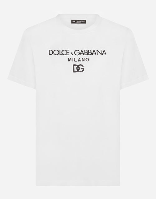 White Cotton T-shirt with DG embroidery and patch - Exclusive Wear