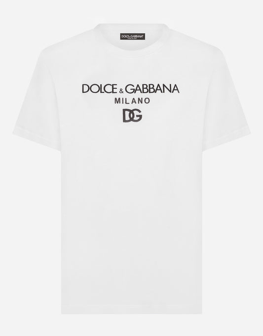 White Cotton T-shirt with DG embroidery and patch - Exclusive Wear