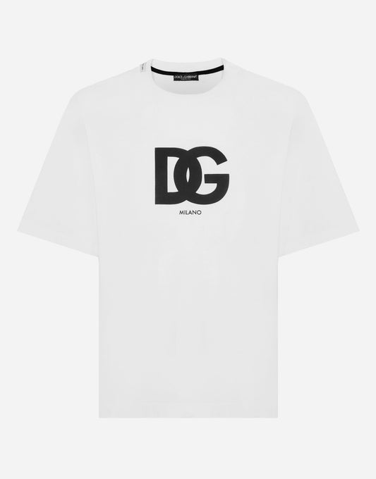 White Cotton T-shirt with DG logo print - Exclusive Wear