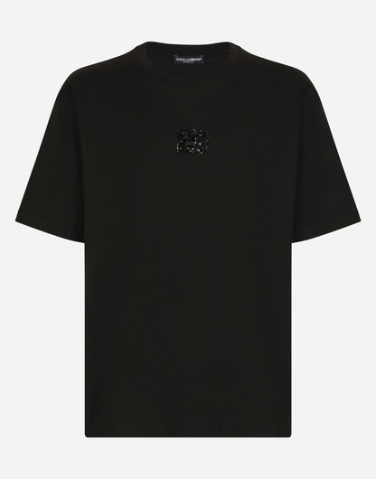 Rhinestones-detailed DG Patch Black T-shirt