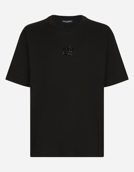 Rhinestones-detailed DG Patch Black T-shirt