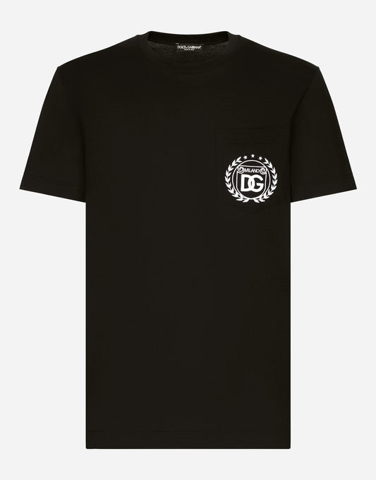 Black T-shirt with DG Milano Logo Embroidery