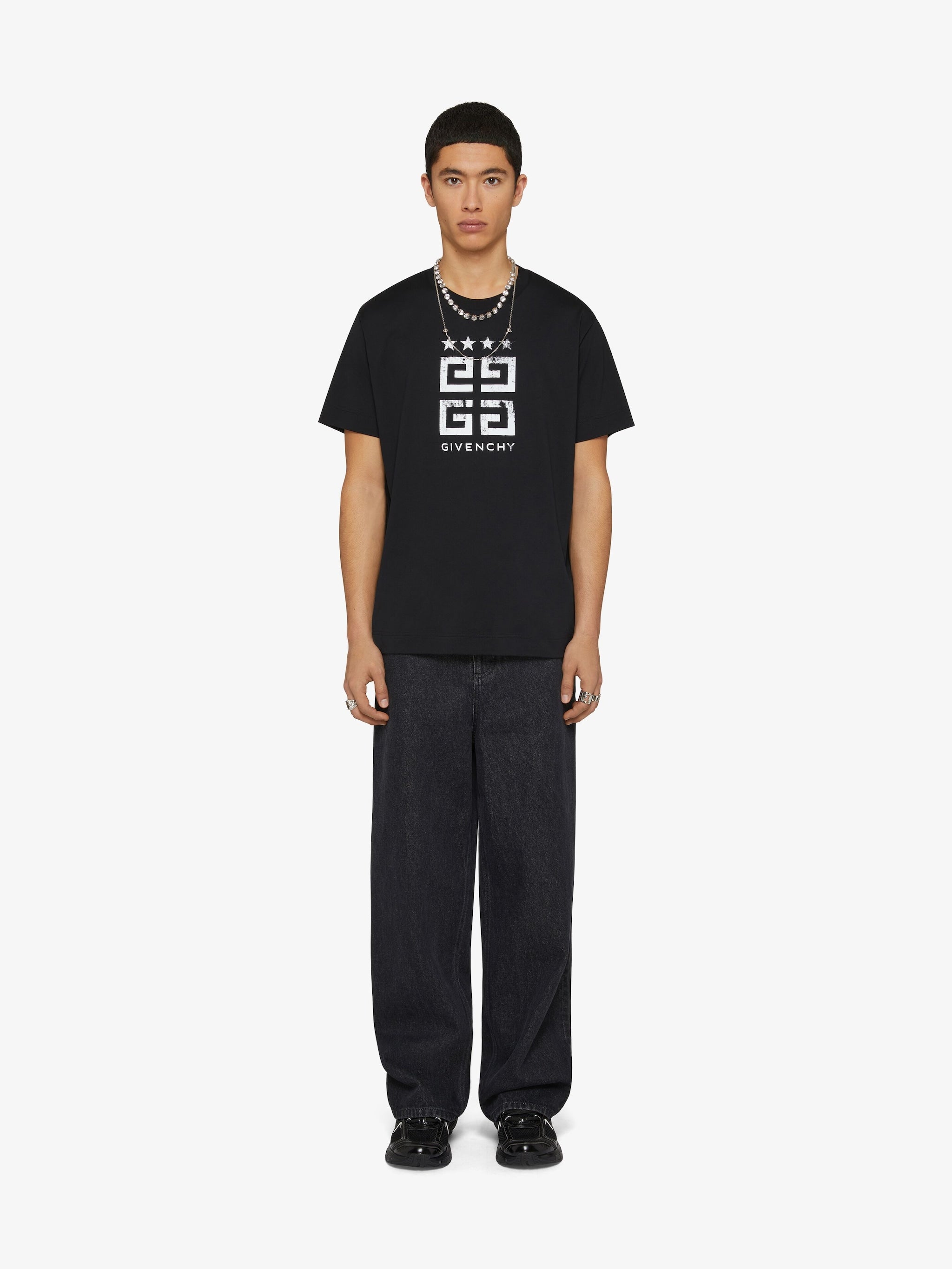 4G Stars Black Cotton T-shirt - Exclusive Wear