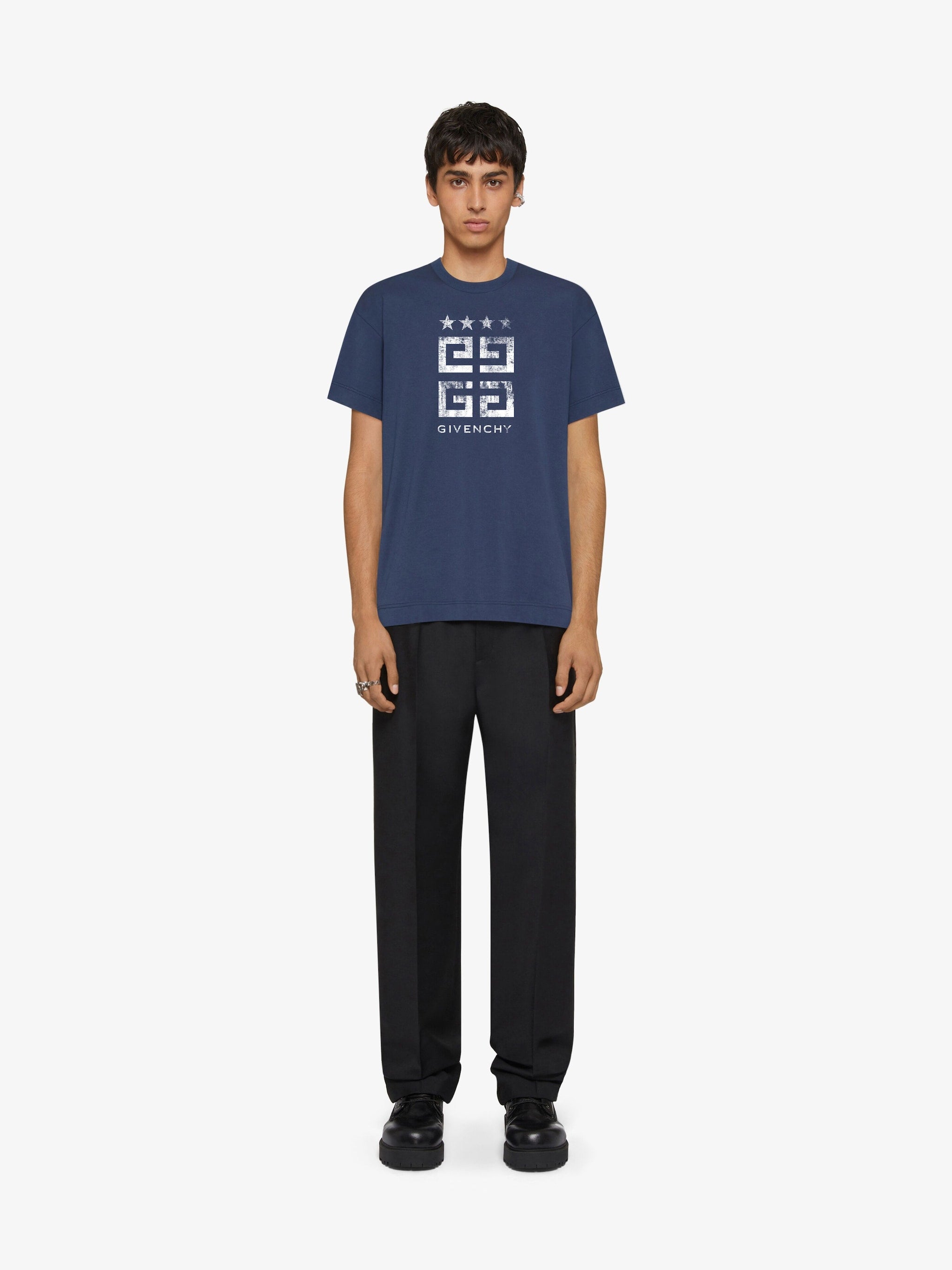 4G Stars Deep Blue Cotton T-shirt