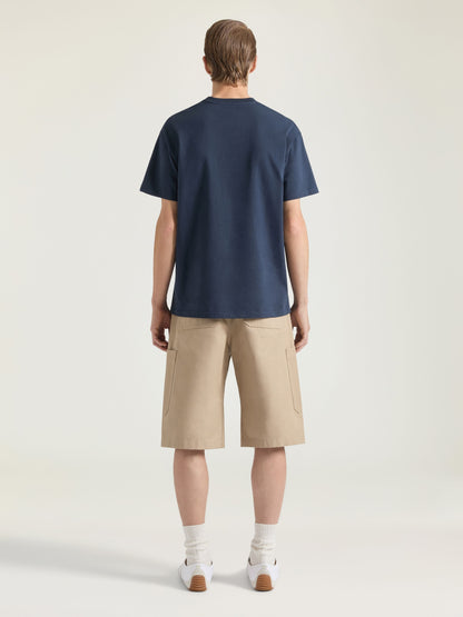 Blue Cotton T-shirt with Embroidery