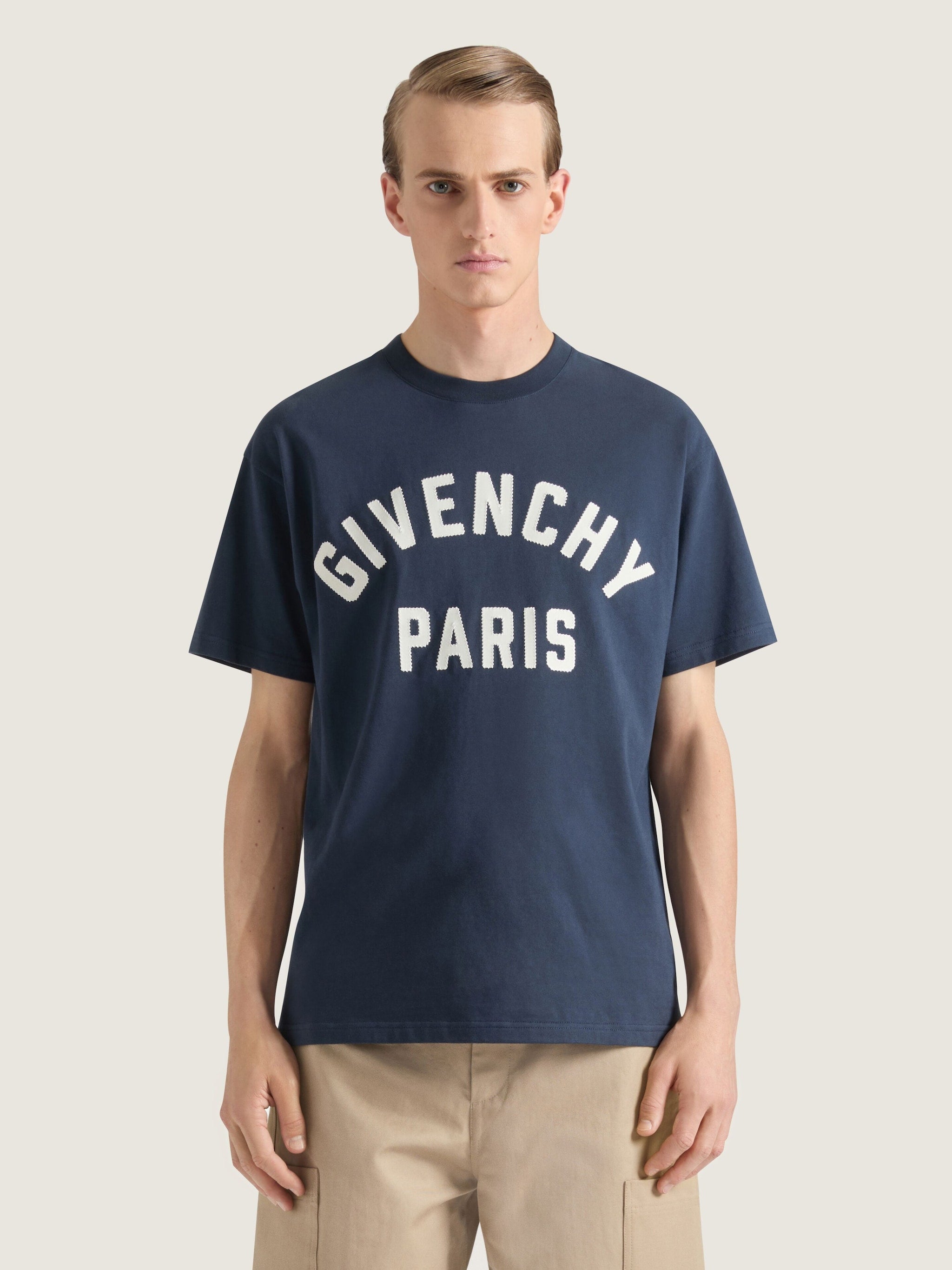 Blue Cotton T-shirt with Embroidery