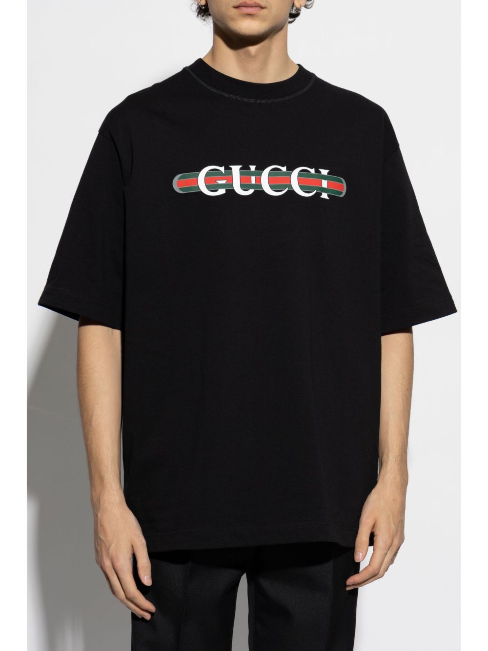 Black Cotton JerseyT-shirt with Logo Print - Exclusive Wear