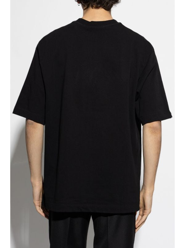 Black Cotton JerseyT-shirt with Logo Print - Exclusive Wear