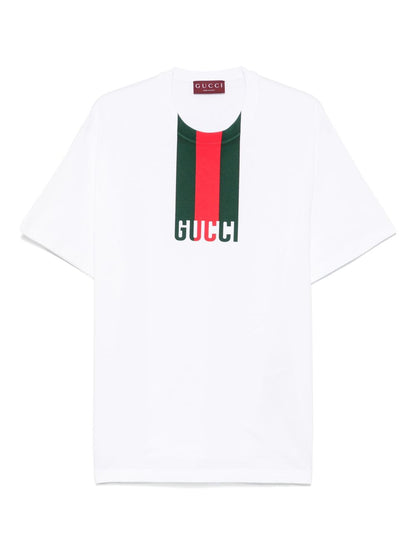 White Cotton Jersey T-shirt with a Web Print