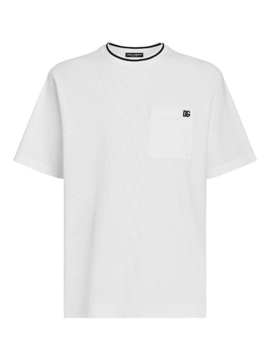 Logo-embroidered White Cotton T-shirt with Pocket