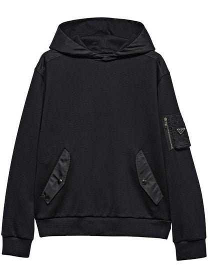 Black Cotton Hoodie with Pockets