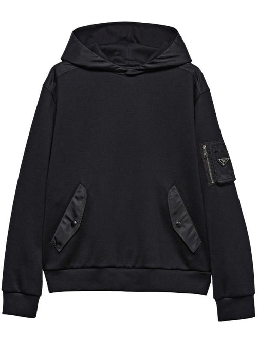 Black Cotton Hoodie with Pockets