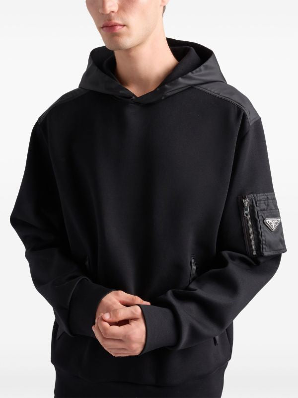 Black Cotton Hoodie with Pockets
