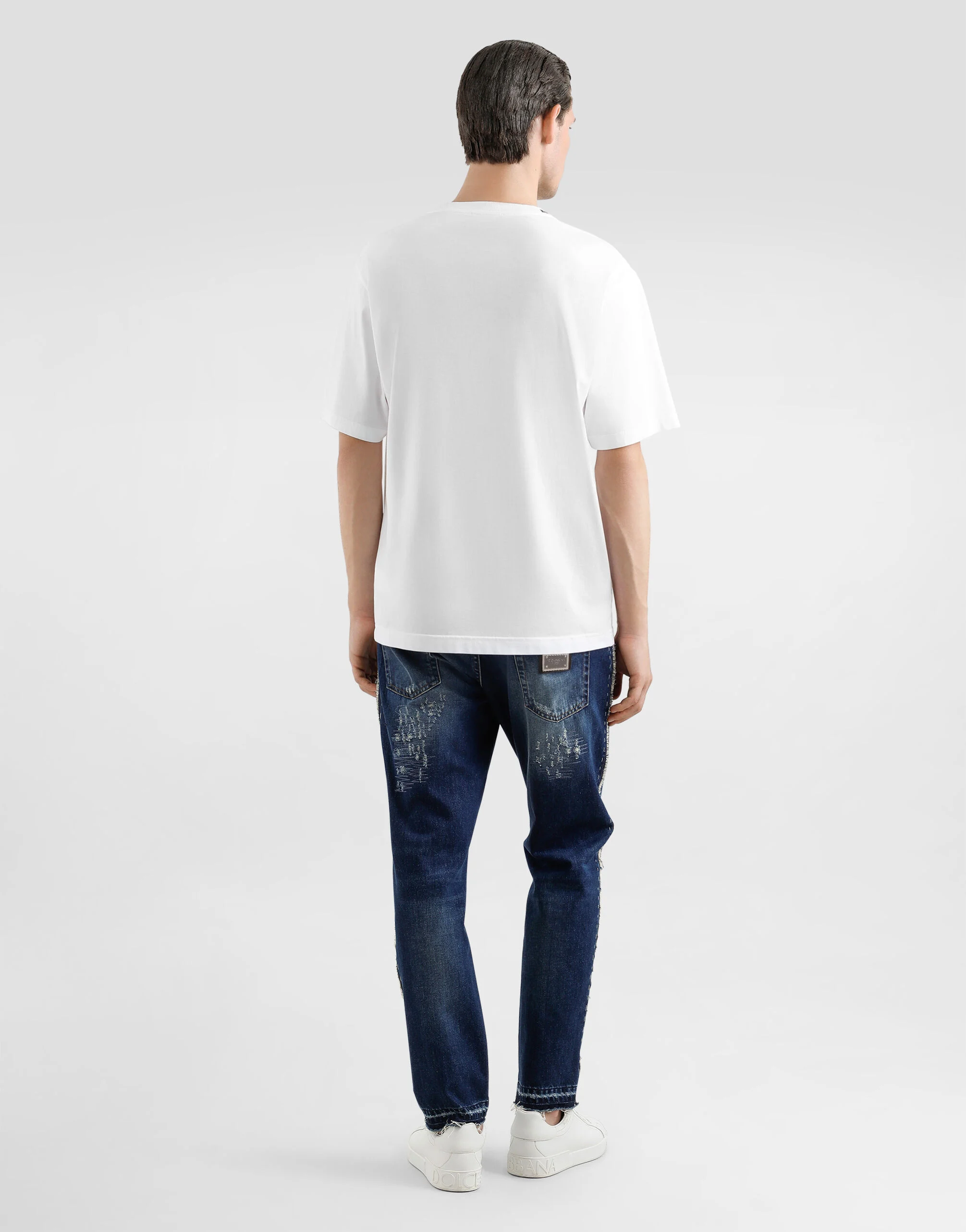 White Cotton T-shirt with Logo Embroidery - Exclusive Wear